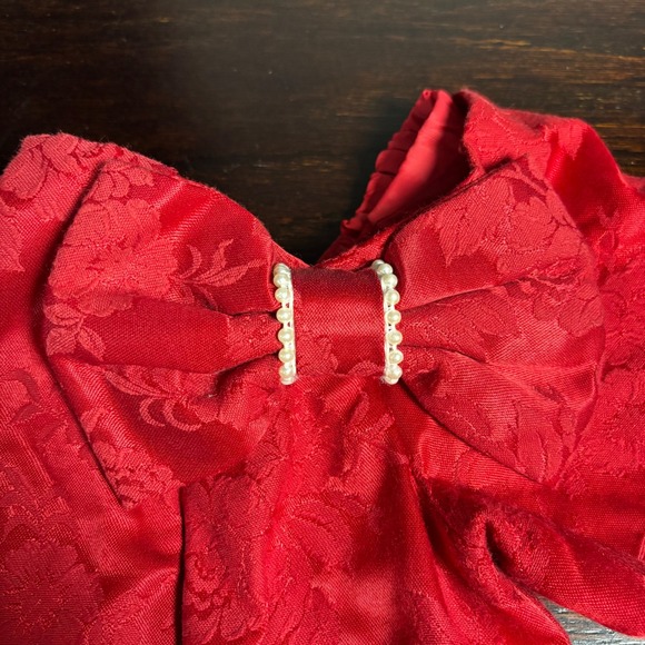Vintage Gunne Sax Red Brocade Off Shoulder Bow Dress Sz 9/10 Prom Hoco Pageant - Picture 9 of 12